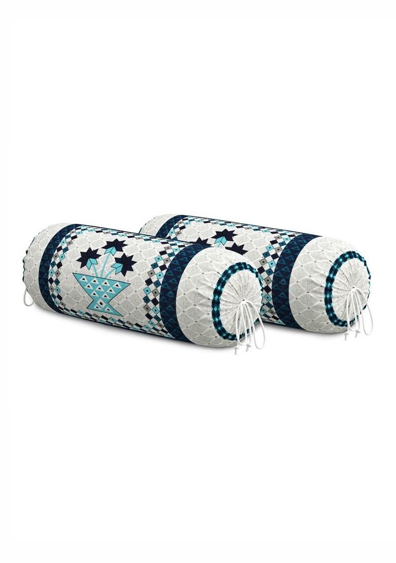 Blue And Grey 2 Pieces Floral Printed Bolster Covers