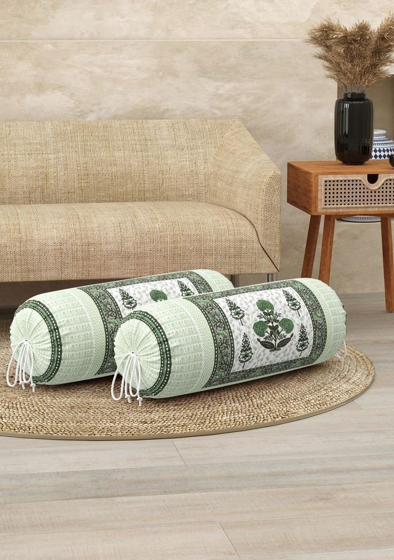 Green And Grey 2 Pieces Ethnic Motifs Printed Bolster Covers
