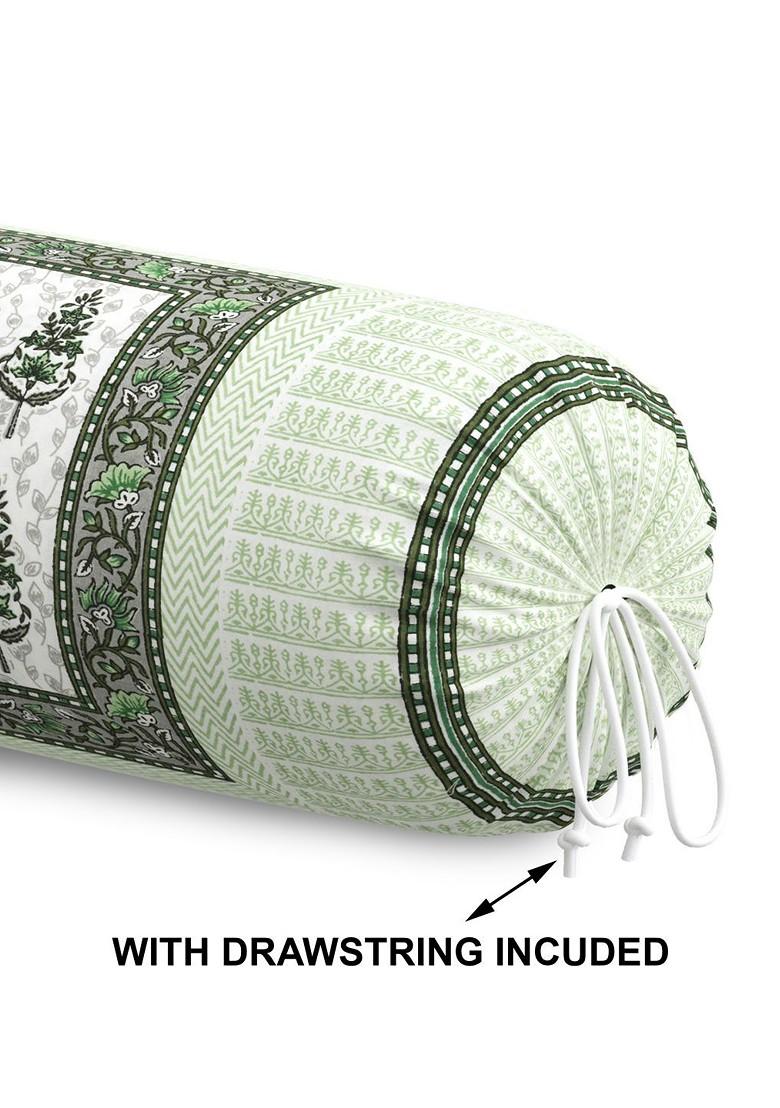 Green And Grey 2 Pieces Ethnic Motifs Printed Bolster Covers