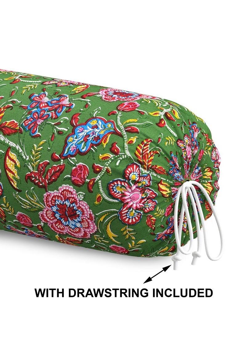 Set Of 2 Pink And Green Printed Cotton Bolster Covers