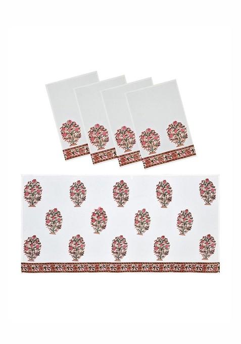Peachcoloured And White 5 Piece Printed Cotton 210 Gsm Towel Set