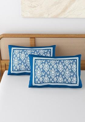 Blue And White 2 Pieces Printed Pure Cotton Rectangle Pillow Covers
