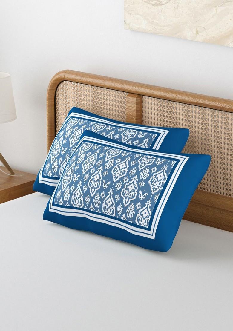 Blue And White 2 Pieces Printed Pure Cotton Rectangle Pillow Covers