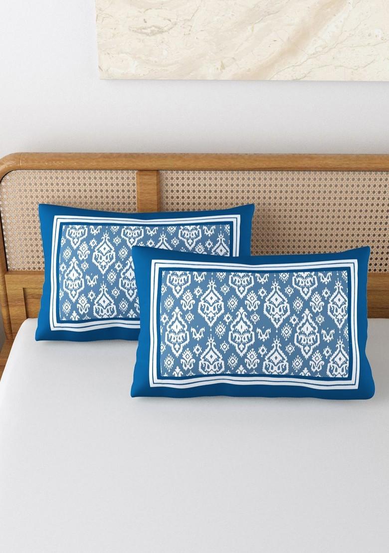 Blue And White 2 Pieces Printed Pure Cotton Rectangle Pillow Covers