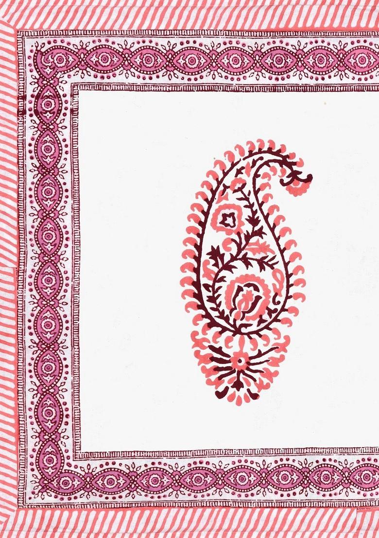 Pink And White 2 Pieces Printed Pure Cotton Rectangle Pillow Covers