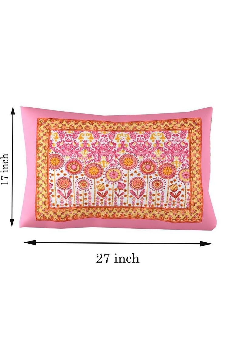 Pink And White 2 Pieces Printed Pure Cotton Rectangle Pillow Covers