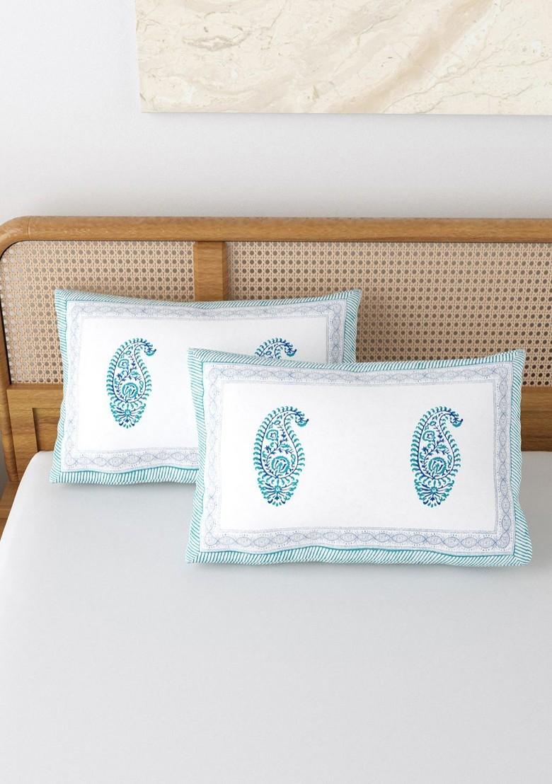 Blue And White 2 Pieces Printed Pure Cotton Rectangle Pillow Covers