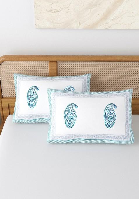 Blue And White 2 Pieces Printed Pure Cotton Rectangle Pillow Covers