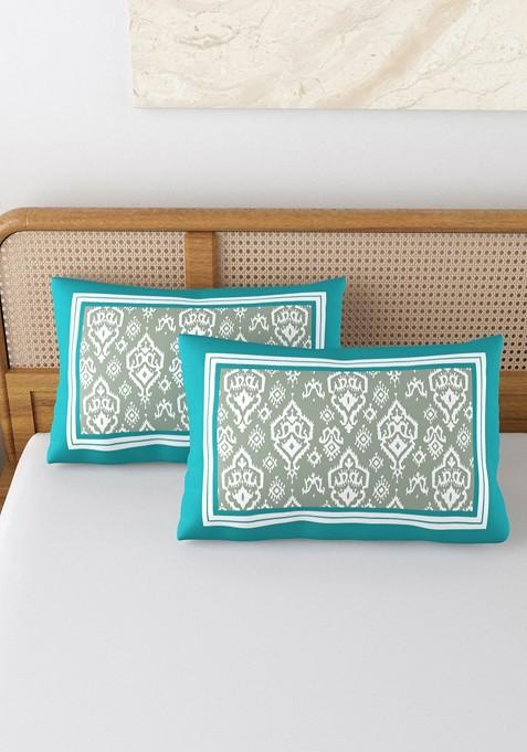 Blue And White 2 Pieces Printed Pure Cotton Rectangle Pillow Covers