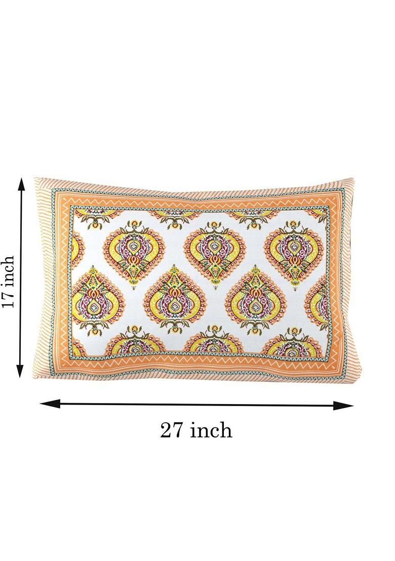 Orange And White 2 Pieces Printed Pure Cotton Rectangle Pillow Covers