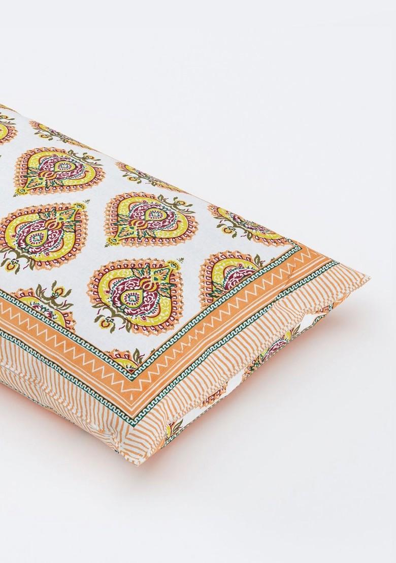 Orange And White 2 Pieces Printed Pure Cotton Rectangle Pillow Covers