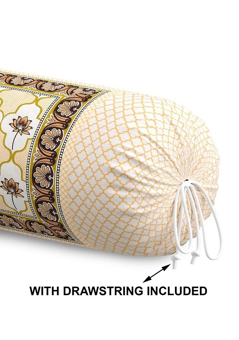 White And Brown 2 Pieces Ethnic Motifs Printed Cotton Bolster Covers