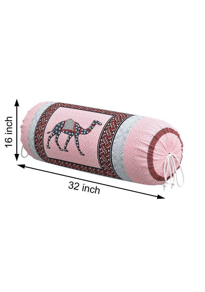Pink And Grey 2 Pieces Ethnic Motifs Printed Bolster Covers