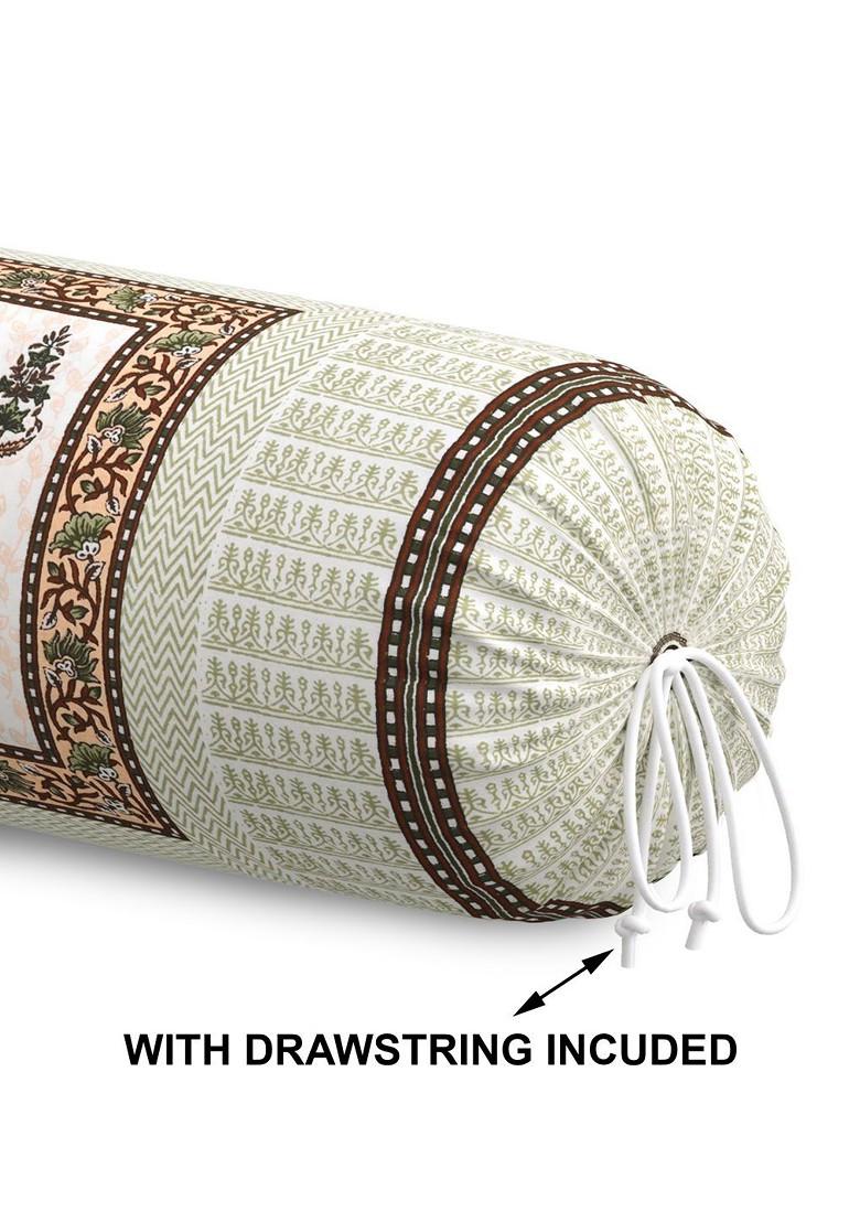 Peach Coloured And Green2 Pieces Ethnic Motifs Printed Bolster Covers