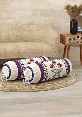 Maroon And Blue 2 Pieces Floral Printed Bolster Covers