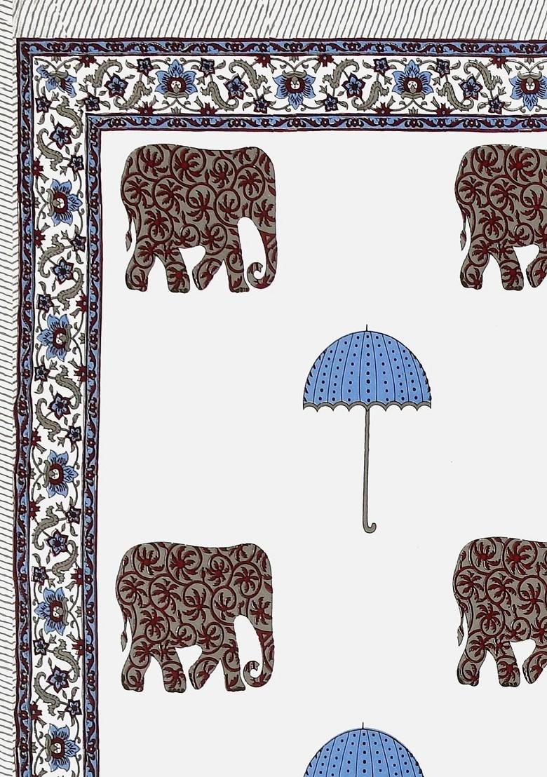 White And Blue Ethnic Motifs 210 Tc King Bedsheet With 2 Pillow Covers