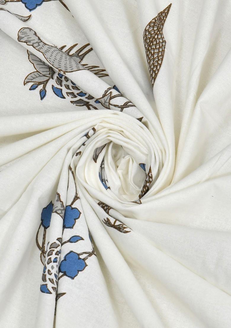 Blue And White Ethnic Motifs 210 Tc King Bedsheet With 2 Pillow Covers