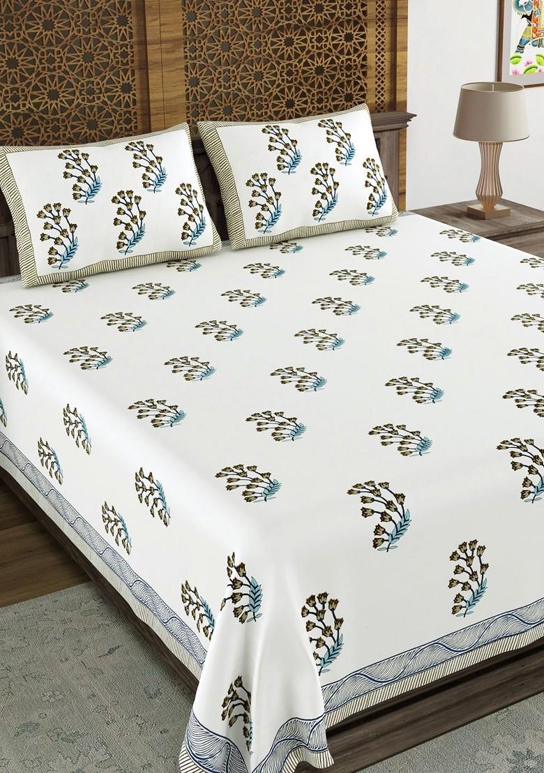 Brown And White Ethnic Motifs 210 Tc King Bedsheet With 2 Pillow Covers