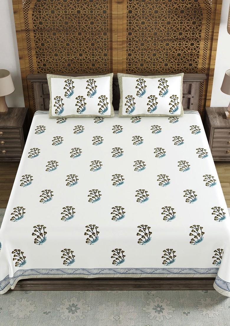 Brown And White Ethnic Motifs 210 Tc King Bedsheet With 2 Pillow Covers