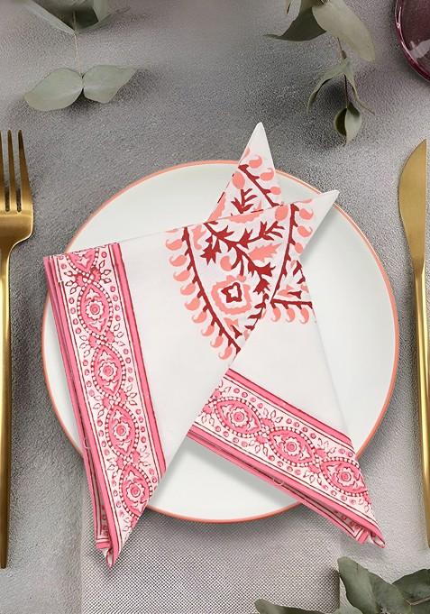 Pink 6 Pieces Printed Pure Cotton Table Napkins