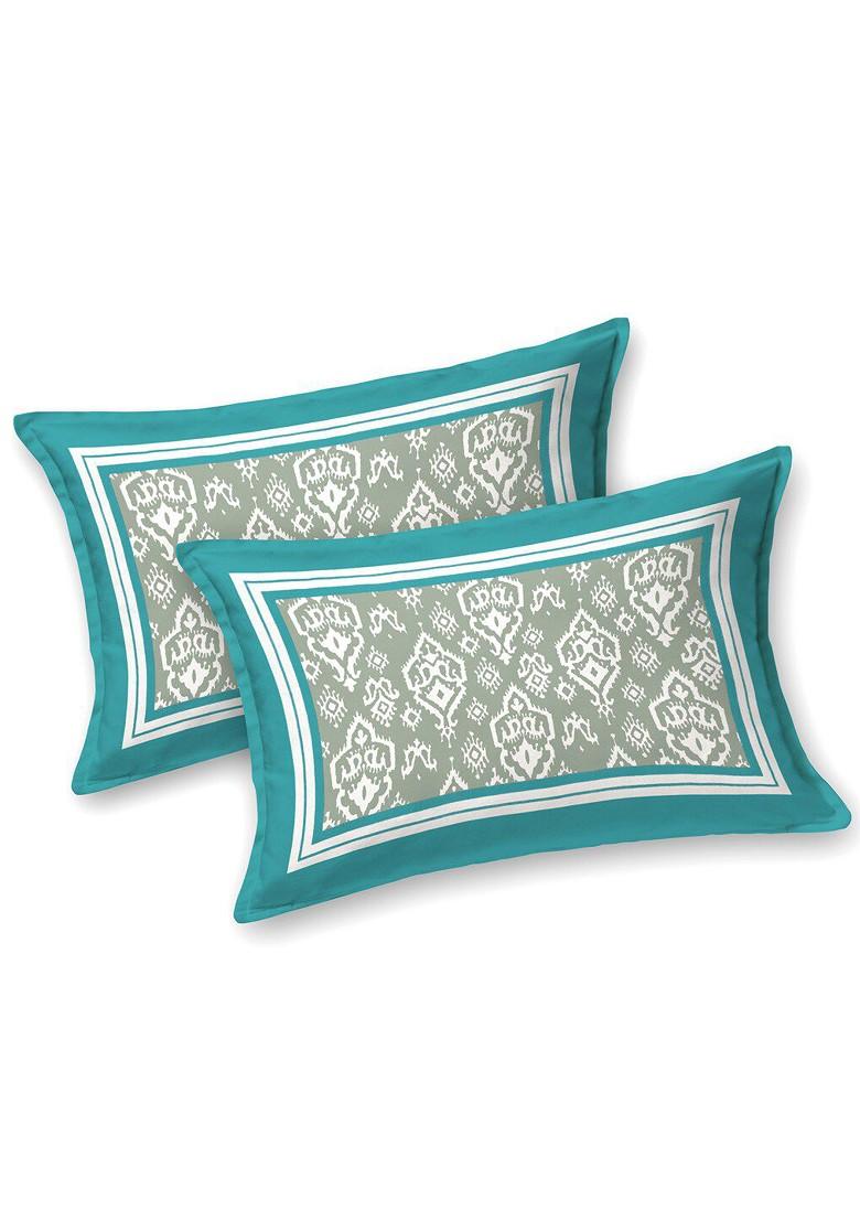 Green Ethnic Motifs Cotton 210 Tc Super King Bedsheet With 2 Pillow Covers