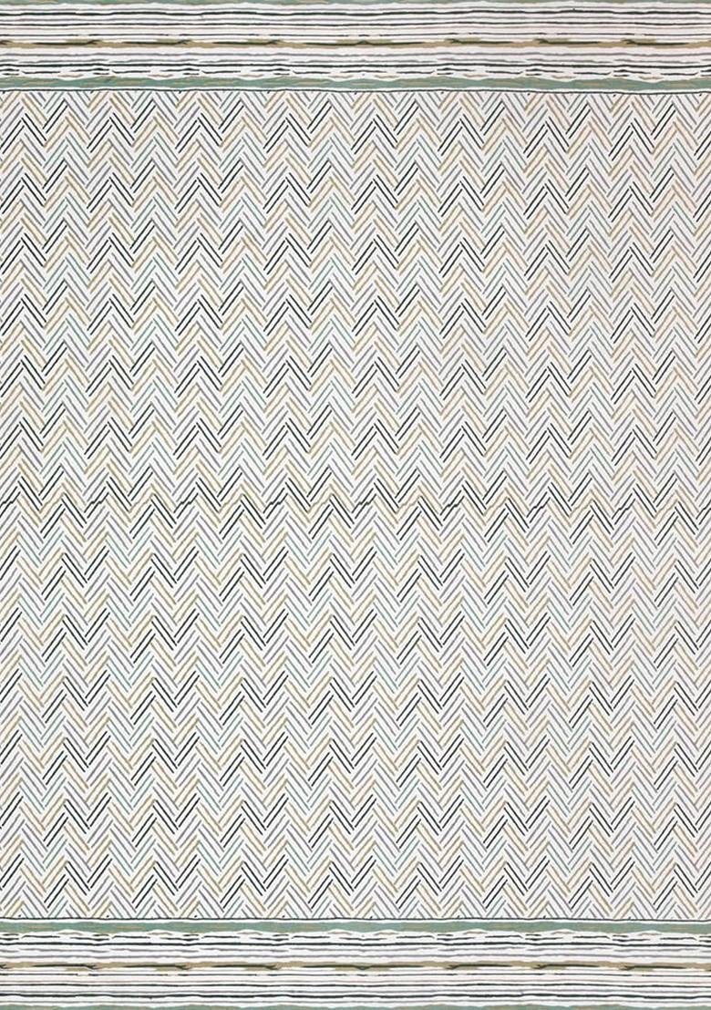 Green Geometric Cotton 210 Tc Super King Bedsheet And 2 Pillow Covers