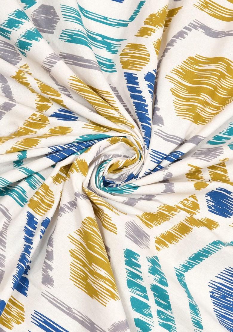 Blue And Pink Geometric Cotton 210 Tc King Bedsheet And 2 Pillow Covers