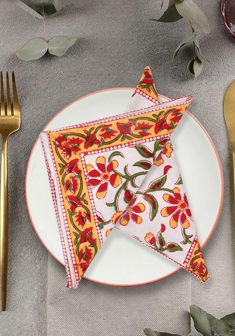 Pack Of 6 Yellow And White Printed Pure Cotton Table Napkins