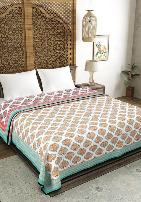 White And Blue Ethnic Motifs Ac Room 150 Gsm Pure Cotton Double Bed Dohar