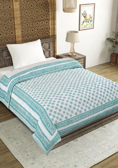 Beige Ethnic Motifs 350 Gsm Pure Cotton Mild Winter Single Bed Quilt