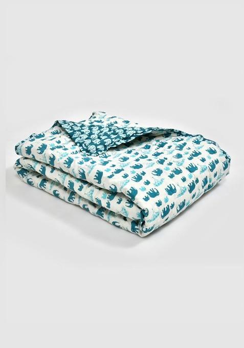 Turquoise Blue And White Mild Winter 350 Gsm Double Bed Quilt