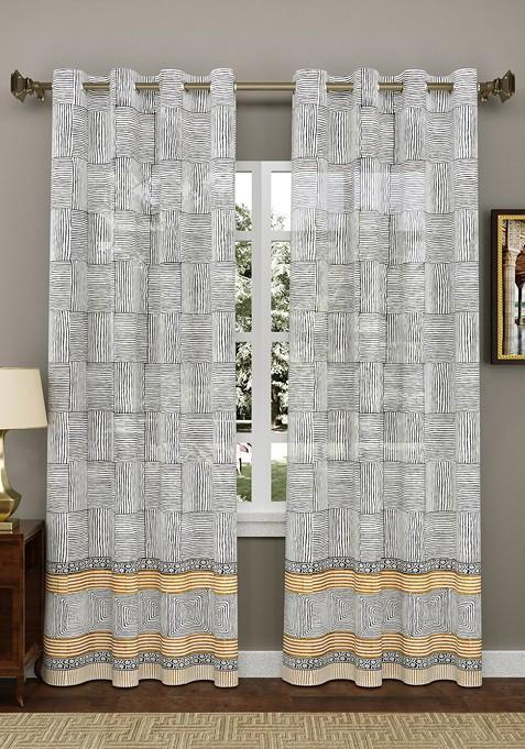 Grey And White Set Of 2 Geometric Door Curtain