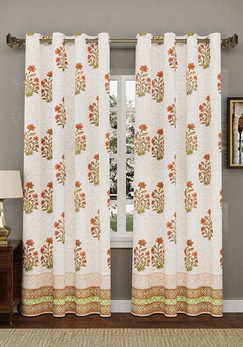 White And Brown Set Of 2 Ethnic Motifs Door Curtains