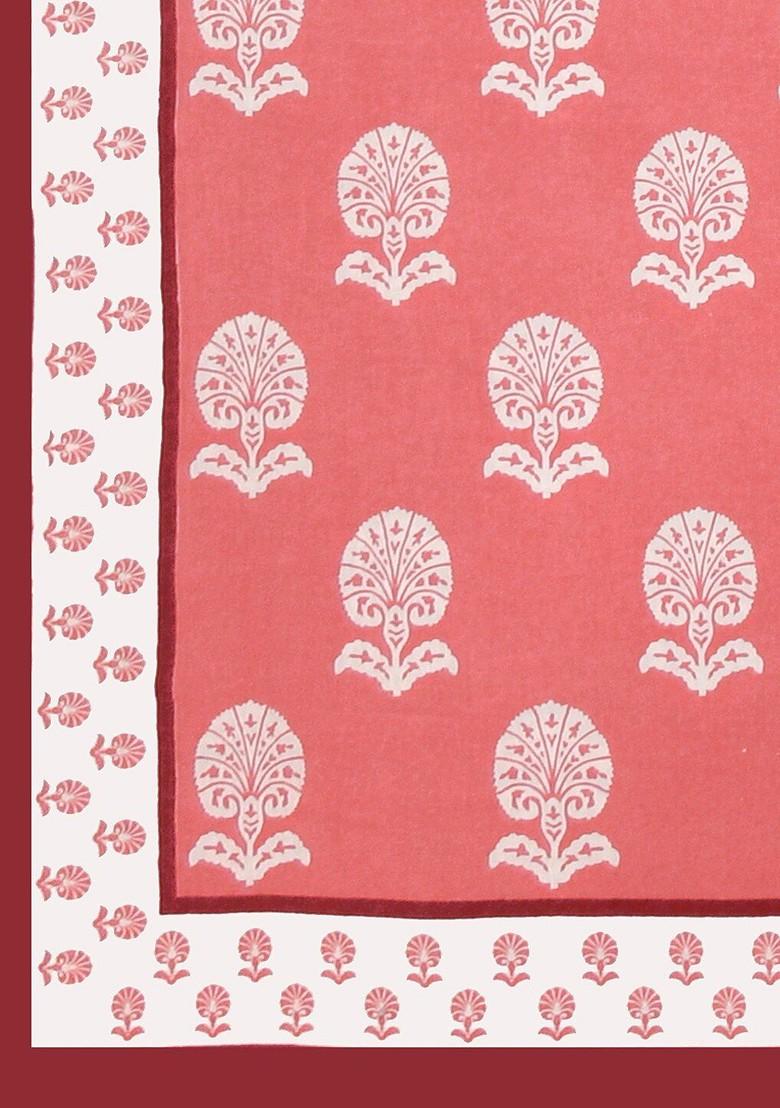 Red Ethnic Motifs Printed Cotton 210 Tc King Bedsheet With 2 Pillow Covers