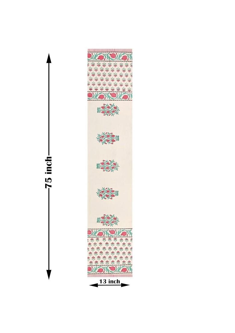 Cream Coloured And Pink Floral Printed Pure Cotton Table Runner