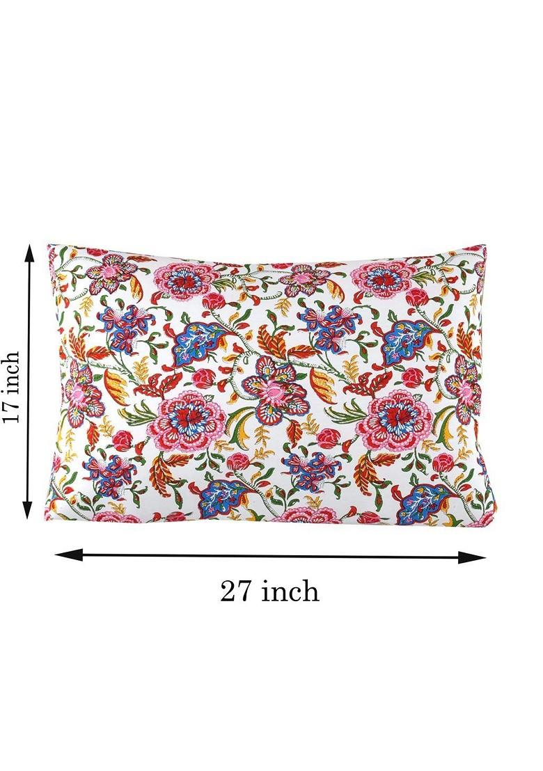 White And Pink 2 Pieces Printed Pure Cotton Rectangle Pillow Covers