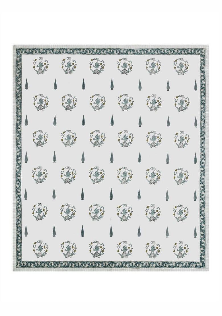 Green And White Ethnic Motifs 210 Tc King Bedsheet With 2 Pillow Covers