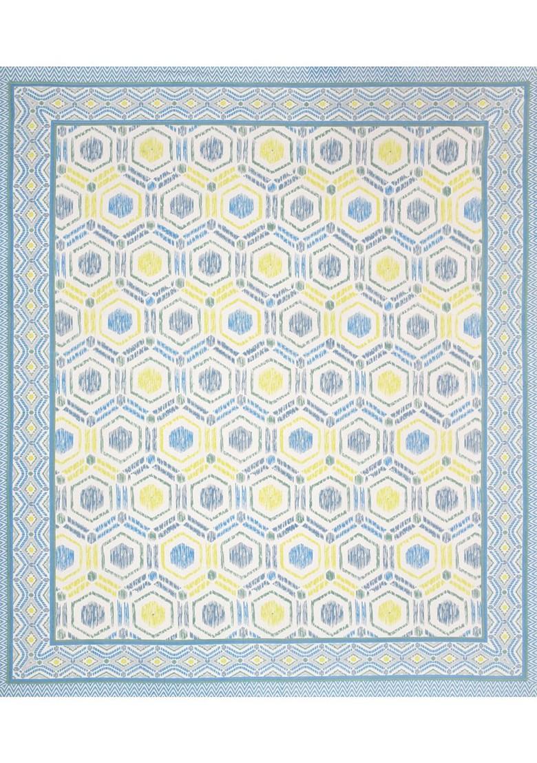 Grey And Blue Geometric Cotton 210 Tc King Bedsheet And 2 Pillow Covers