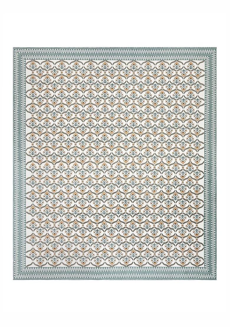 Green And White Ethnic Motifs 210 Tc King Bedsheet With 2 Pillow Covers