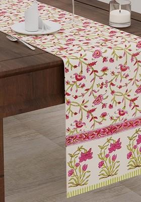 Green And Pink Floral Printed Pure Cotton Table Runner
