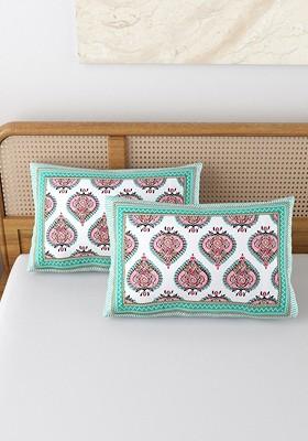 Blue And White 2 Pieces Printed Pure Cotton Rectangle Pillow Covers