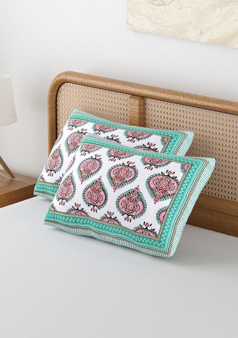 Blue And White 2 Pieces Printed Pure Cotton Rectangle Pillow Covers