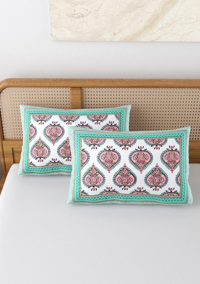 Blue And White 2 Pieces Printed Pure Cotton Rectangle Pillow Covers