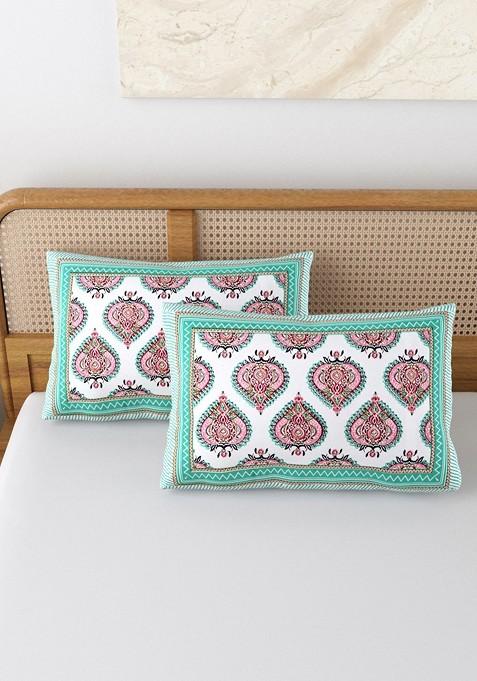 Blue And White 2 Pieces Printed Pure Cotton Rectangle Pillow Covers