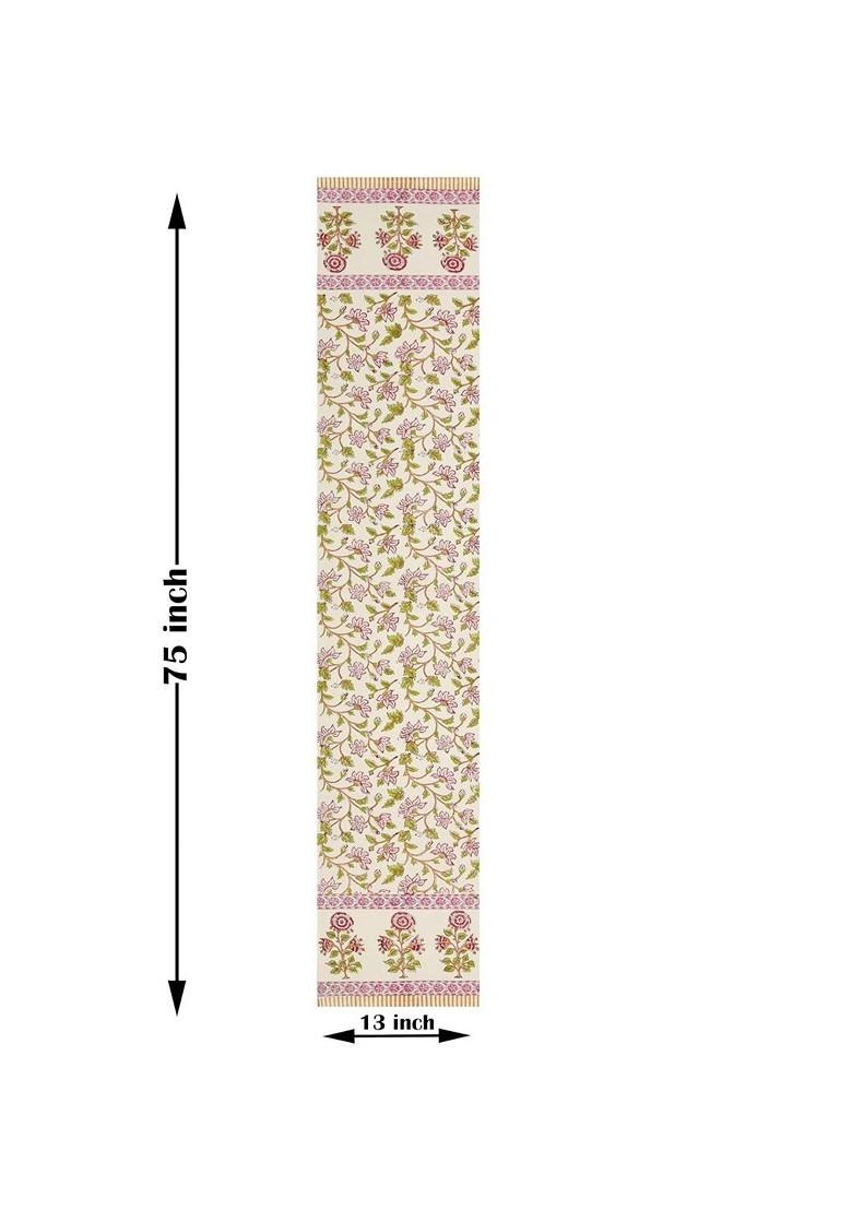 Green And Pink Floral Printed Pure Cotton Table Runner