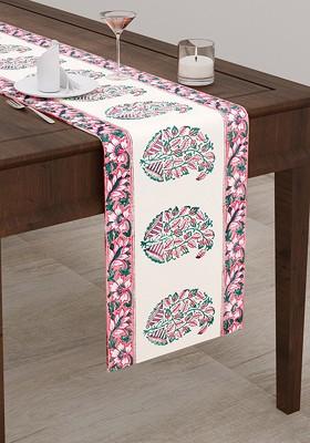 Peach And Cream Floral Printed Canvas Table Runner