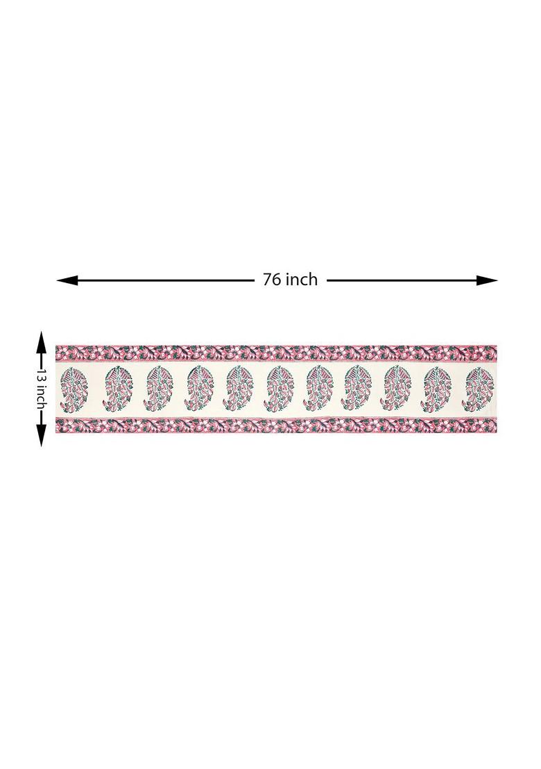 Peach And Cream Floral Printed Canvas Table Runner