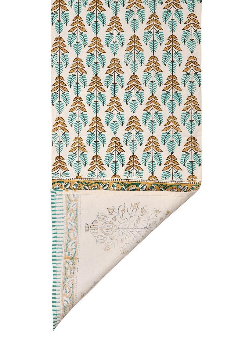 Brown And Sea Green Floral Printed Canvas Table Runner