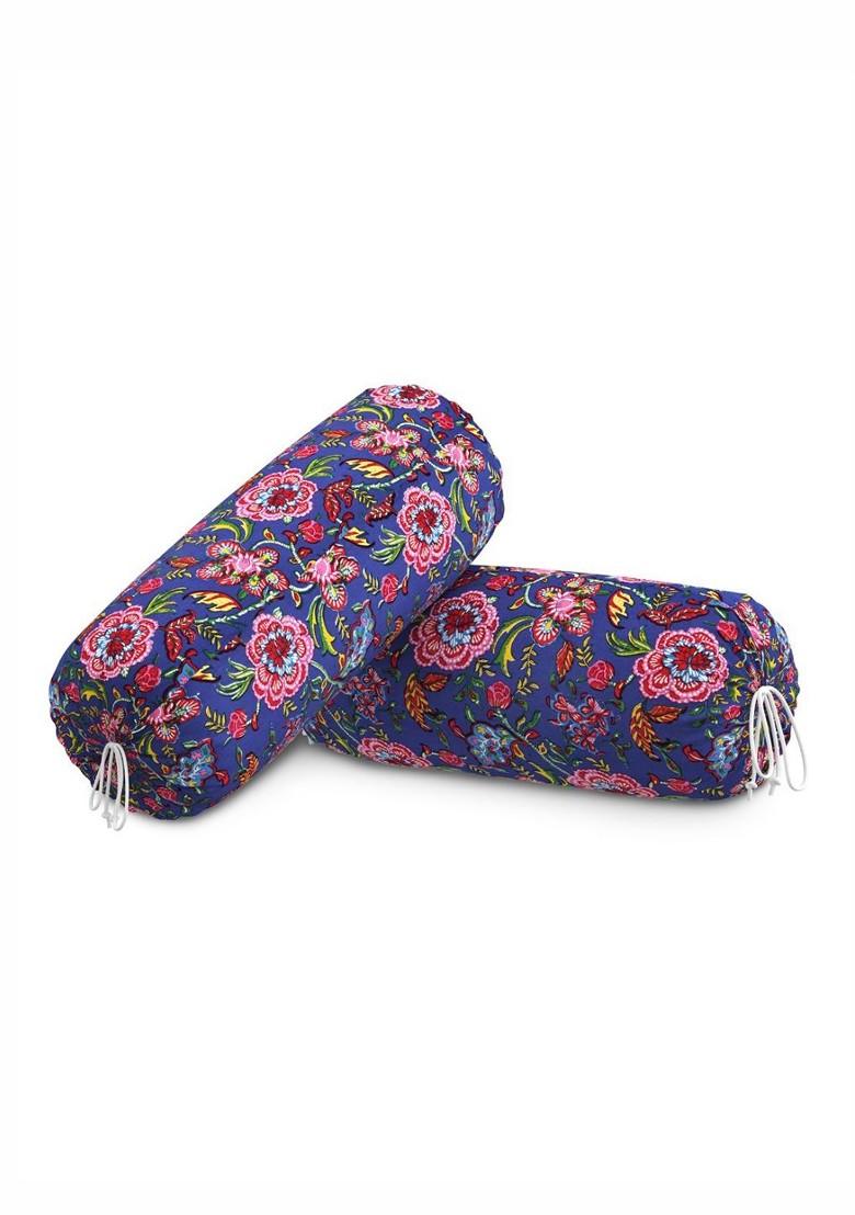 Set Of 2 Pink And Blue Printed Cotton Bolster Covers