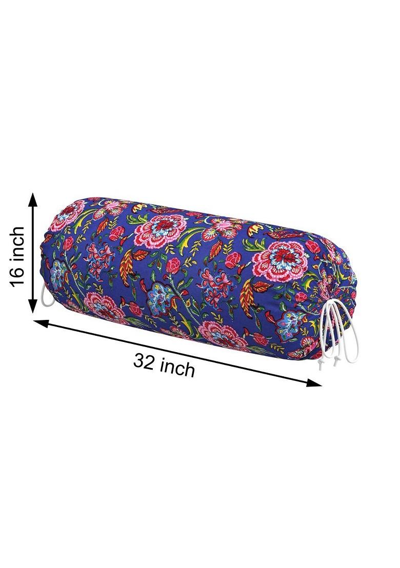 Set Of 2 Pink And Blue Printed Cotton Bolster Covers